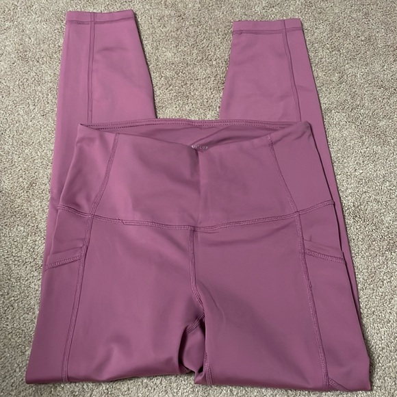 Yogalicious Lux High Rise Leggings with Pockets in Pink - Ankle 7/8 Length - Picture 2 of 6